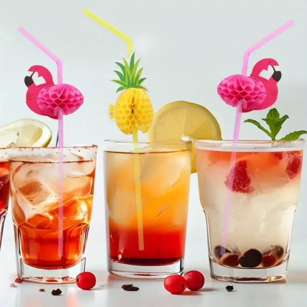 Reusable Flamingo Pineapple Drinking Straws Tropical Party Supplies for Hawaiian Summer Pool Beach Decorations & Wedding Themes