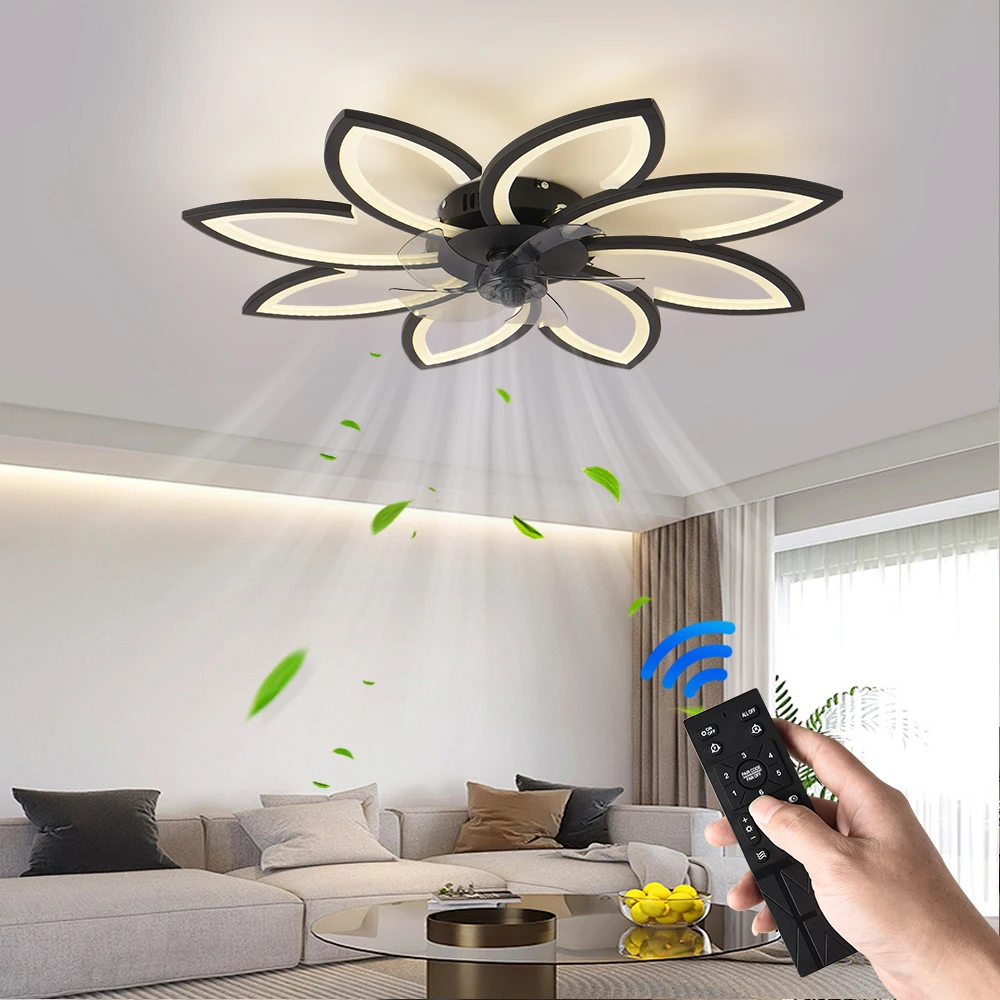kf-S32824da50db6429aad3b0c00a4660a354 Petals LED Ceiling Lamp Ceiling Fans With Light Bedroom Dining Table Fan Lamp Ventilator Remote Control Light Fixture - Image 1