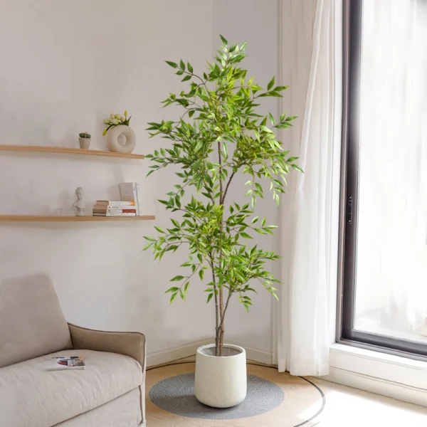 75-140cm Tall Artificial Nandina Plants Fake Tropical Palm Branches Plastic Green Bamboo Leaves For Home Garden Office Decor
