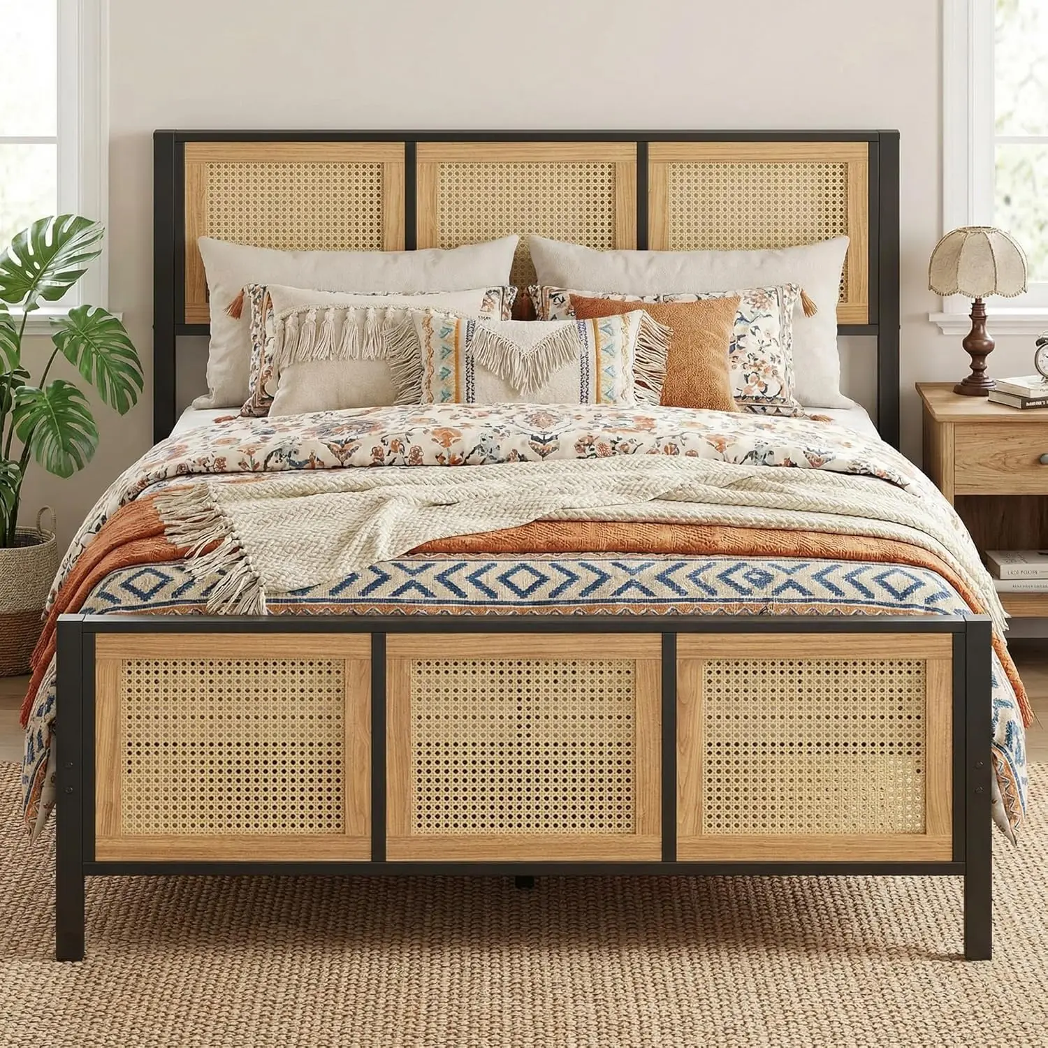 kf-Sf4d4d53f01dc4df3949f712b94e4e409m Queen Bed Frame with Headboard, Wood Camas Queen with Strong Metal Slats Support, No Box Spring Needed for Bedroom, Customized - Image 1